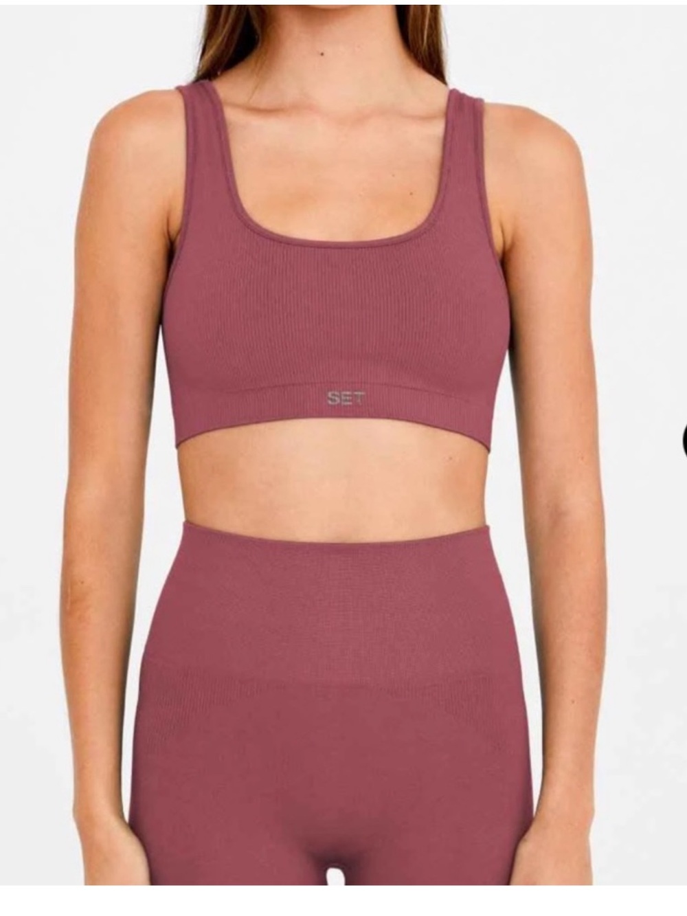 SET Active Ribbed Scoop Sports Bra & Matching Spandex - Mauve